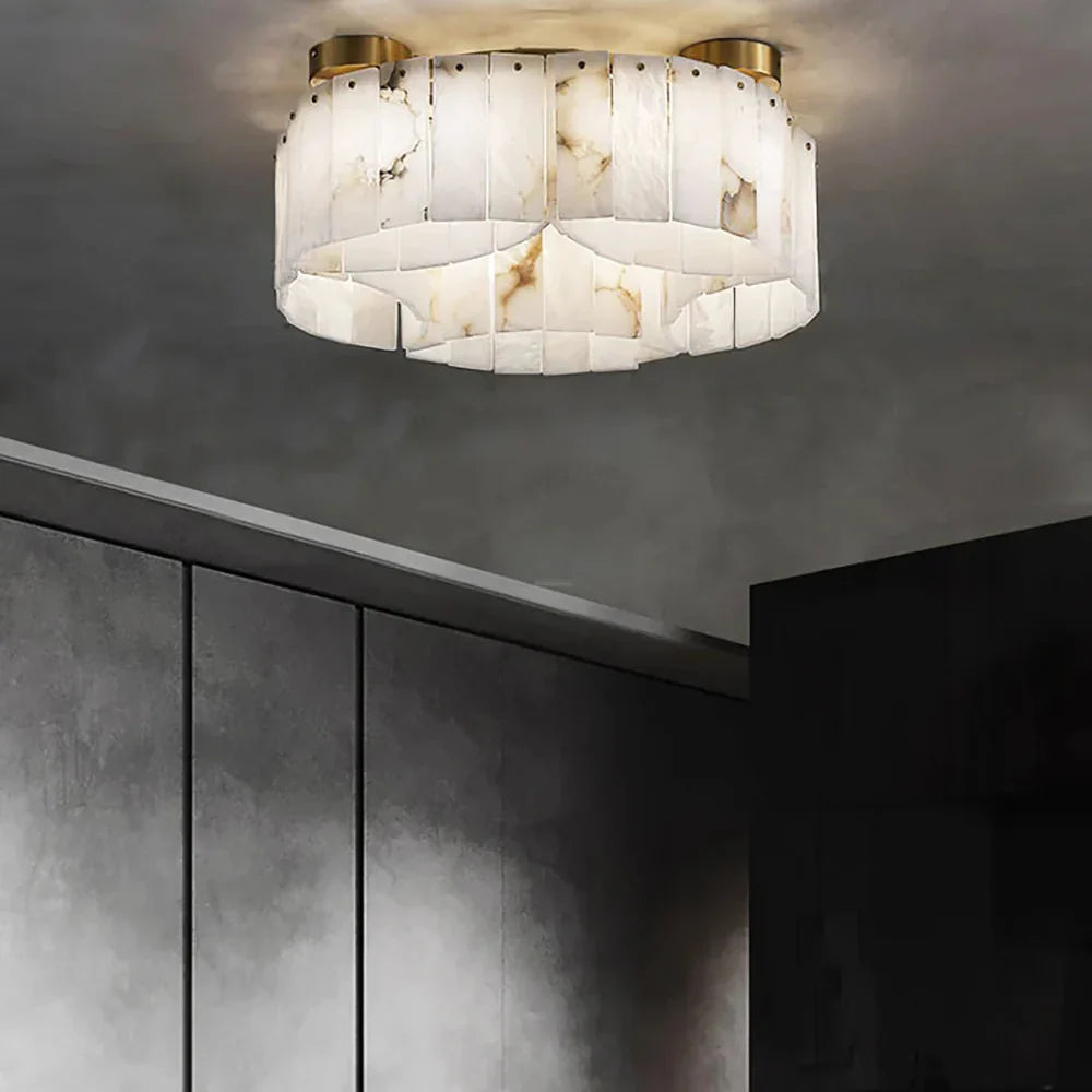 Serena Halo Alabaster Sculptural Brass Ceiling Lamp