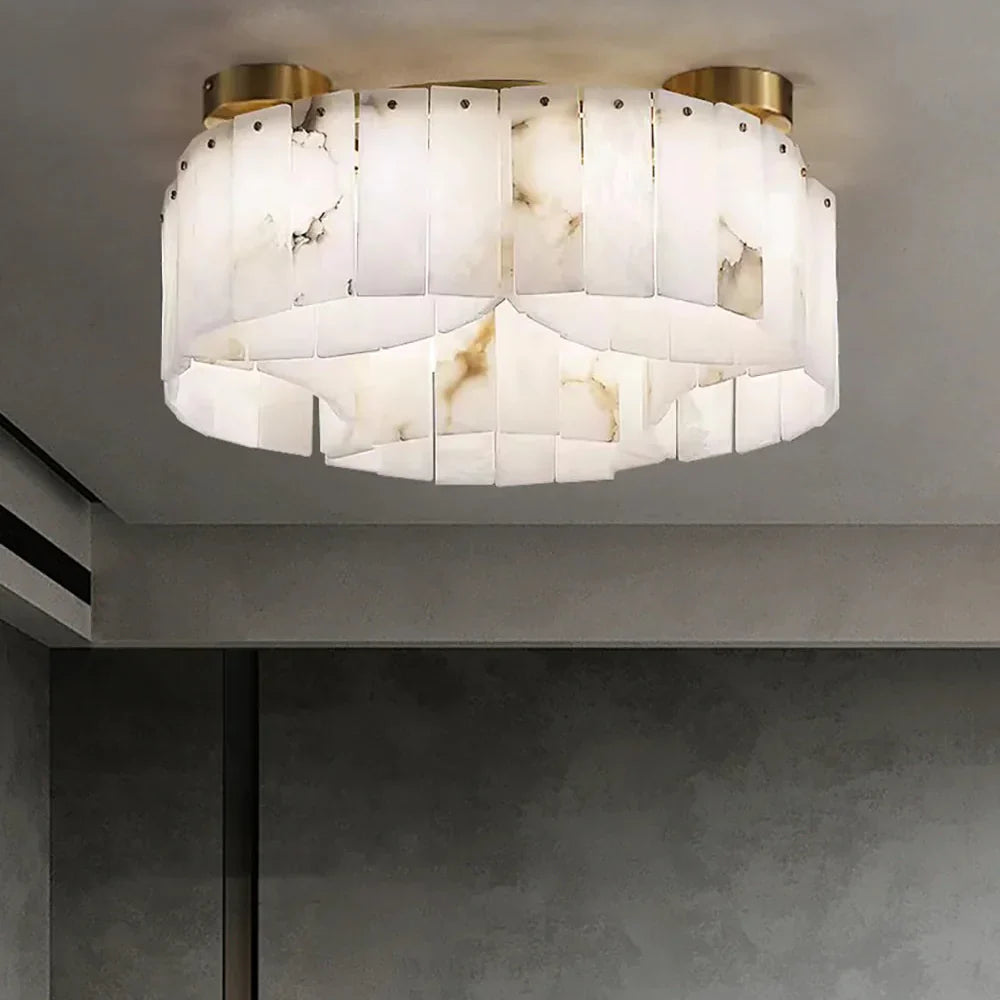 Serena Halo Alabaster Sculptural Brass Ceiling Lamp