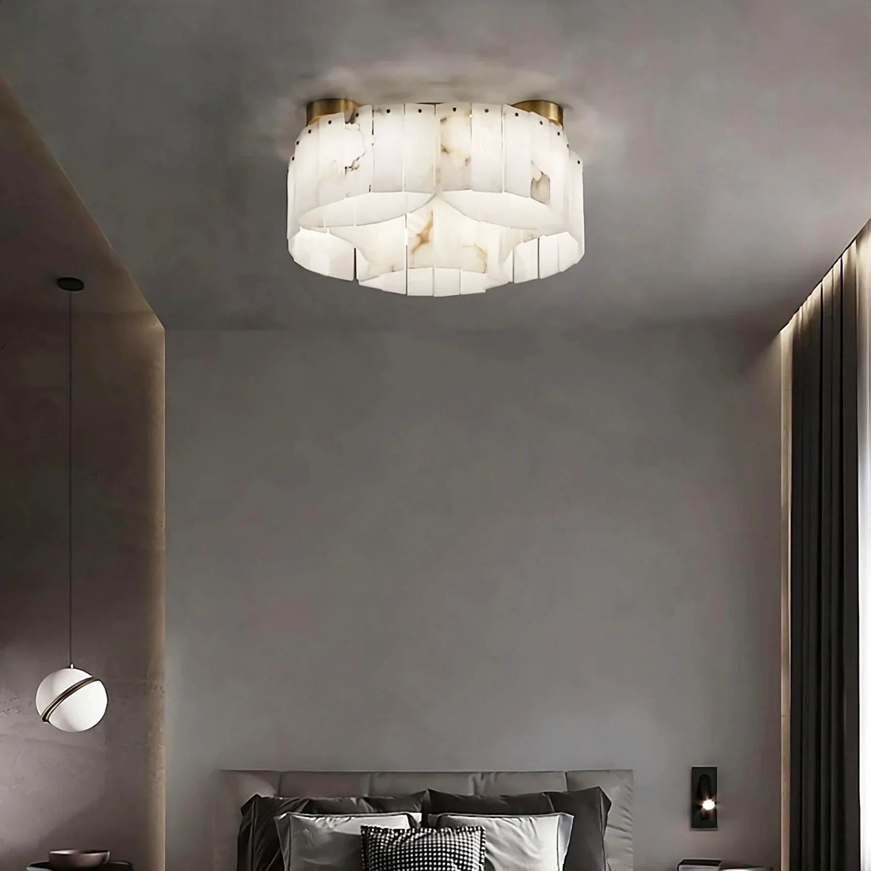 Serena Halo Alabaster Sculptural Brass Ceiling Lamp