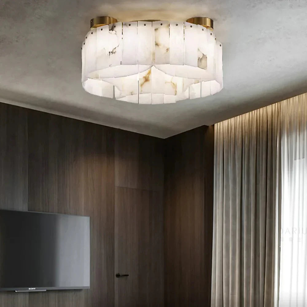 Serena Halo Alabaster Sculptural Brass Ceiling Lamp