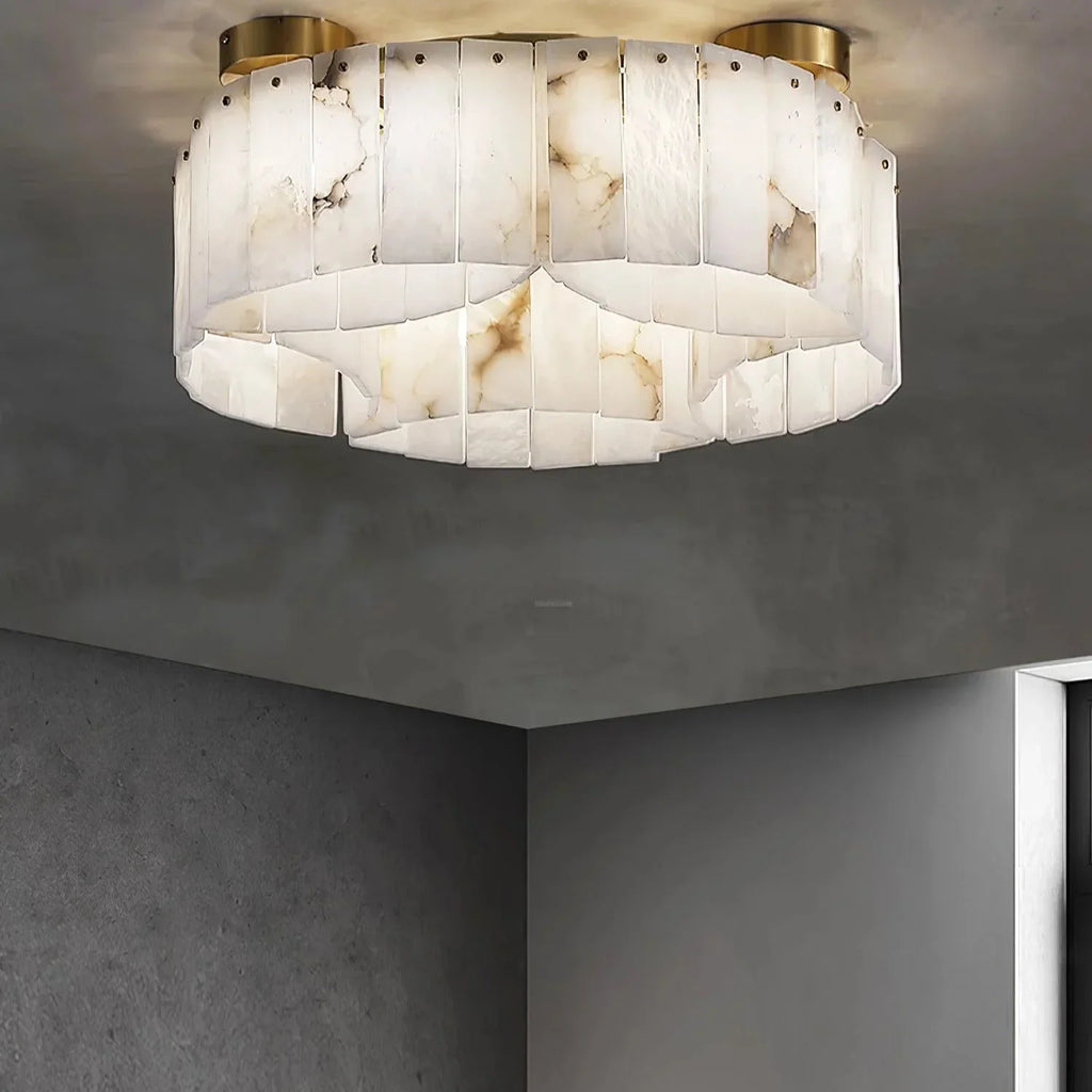 Serena Halo Alabaster Sculptural Brass Ceiling Lamp