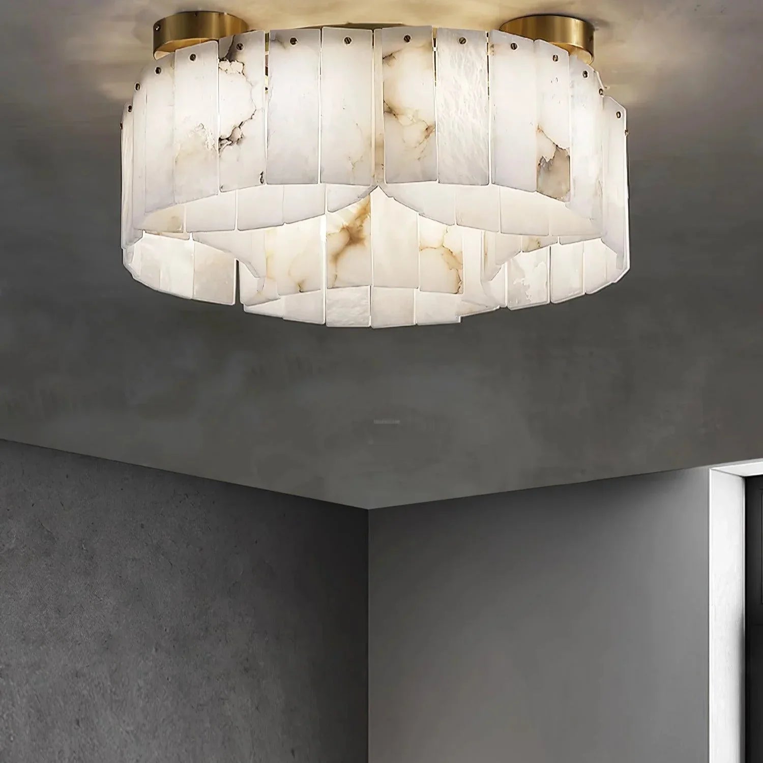 Serena Halo Alabaster Sculptural Brass Ceiling Lamp