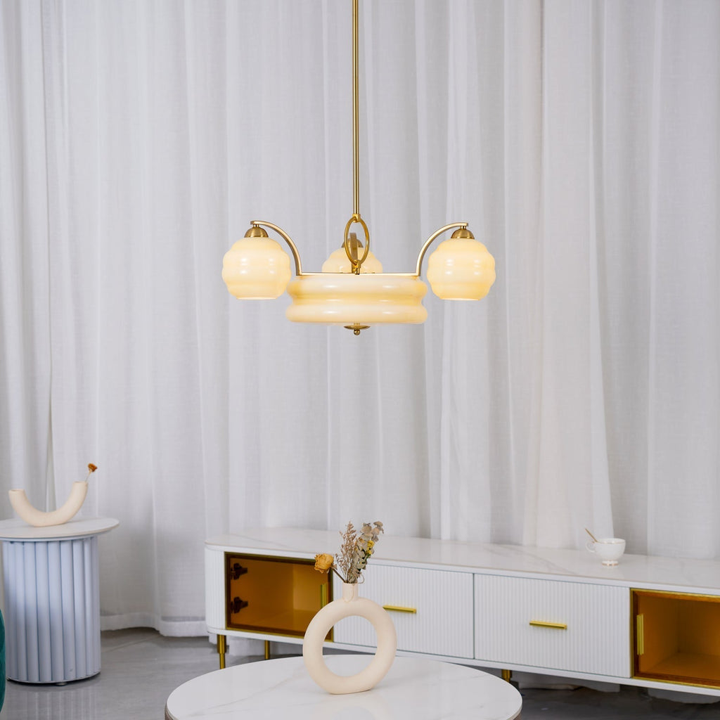 Grandeur Art Glass Metal Chandelier