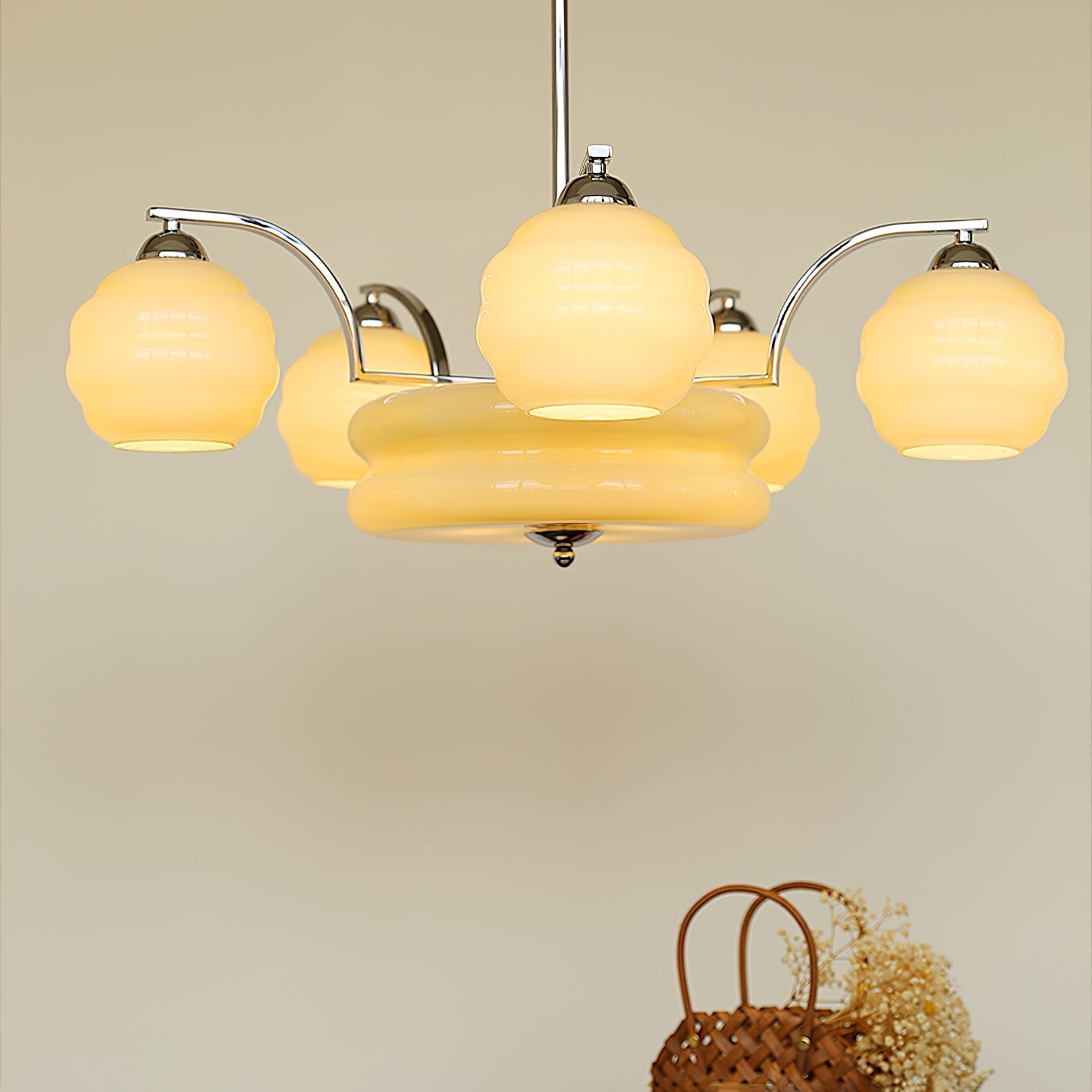 Grandeur Art Glass Metal Chandelier