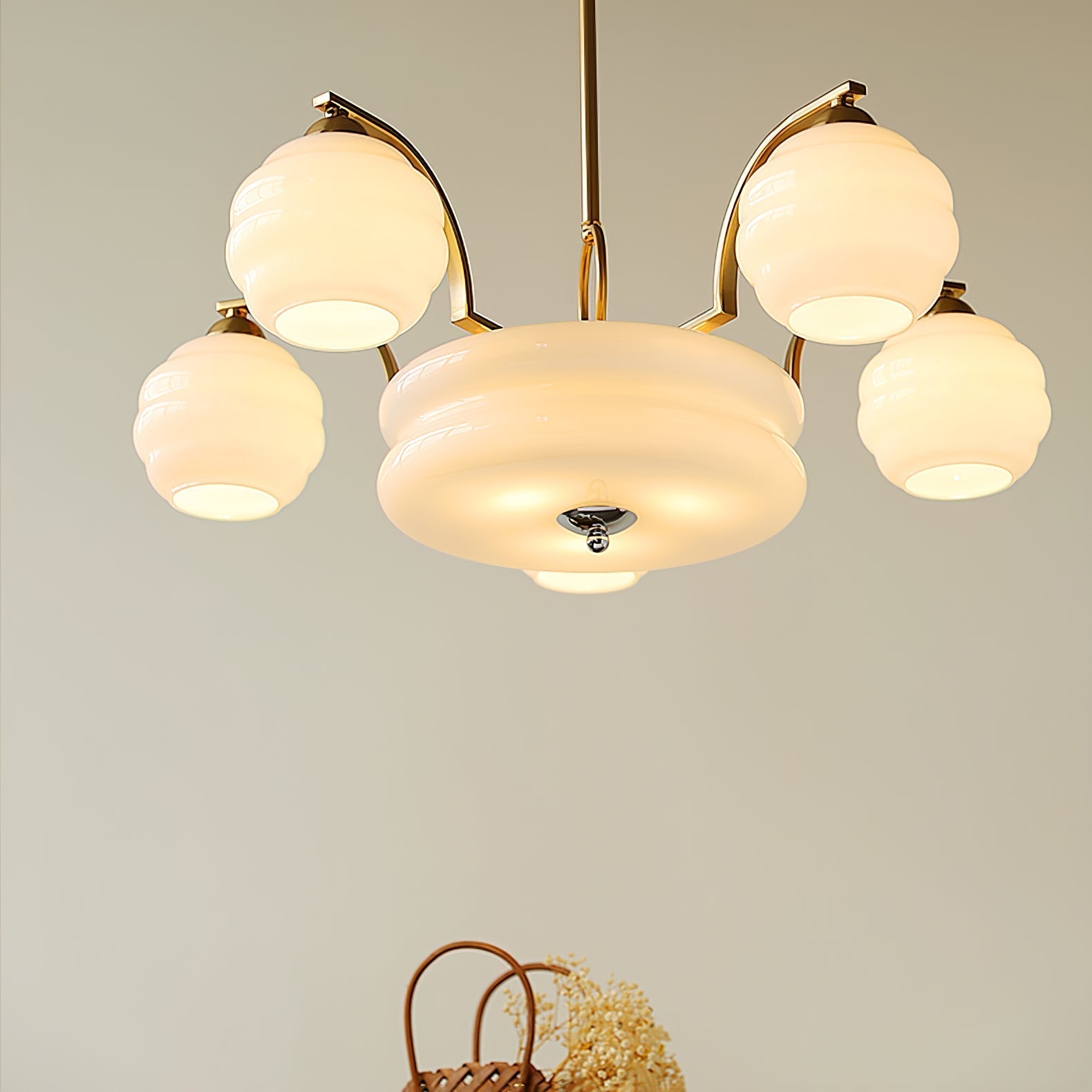 Grandeur Art Glass Metal Chandelier