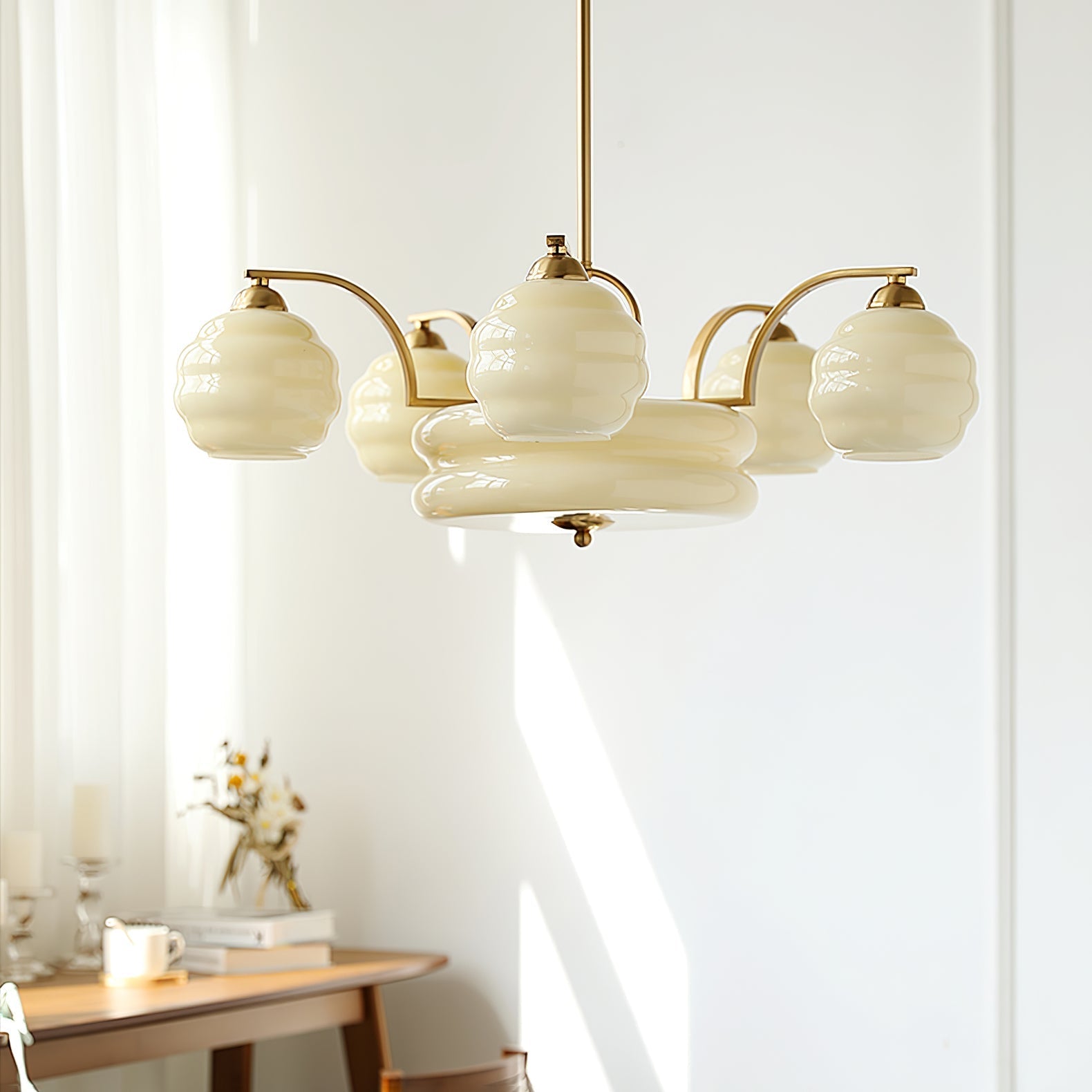 Grandeur Art Glass Metal Chandelier