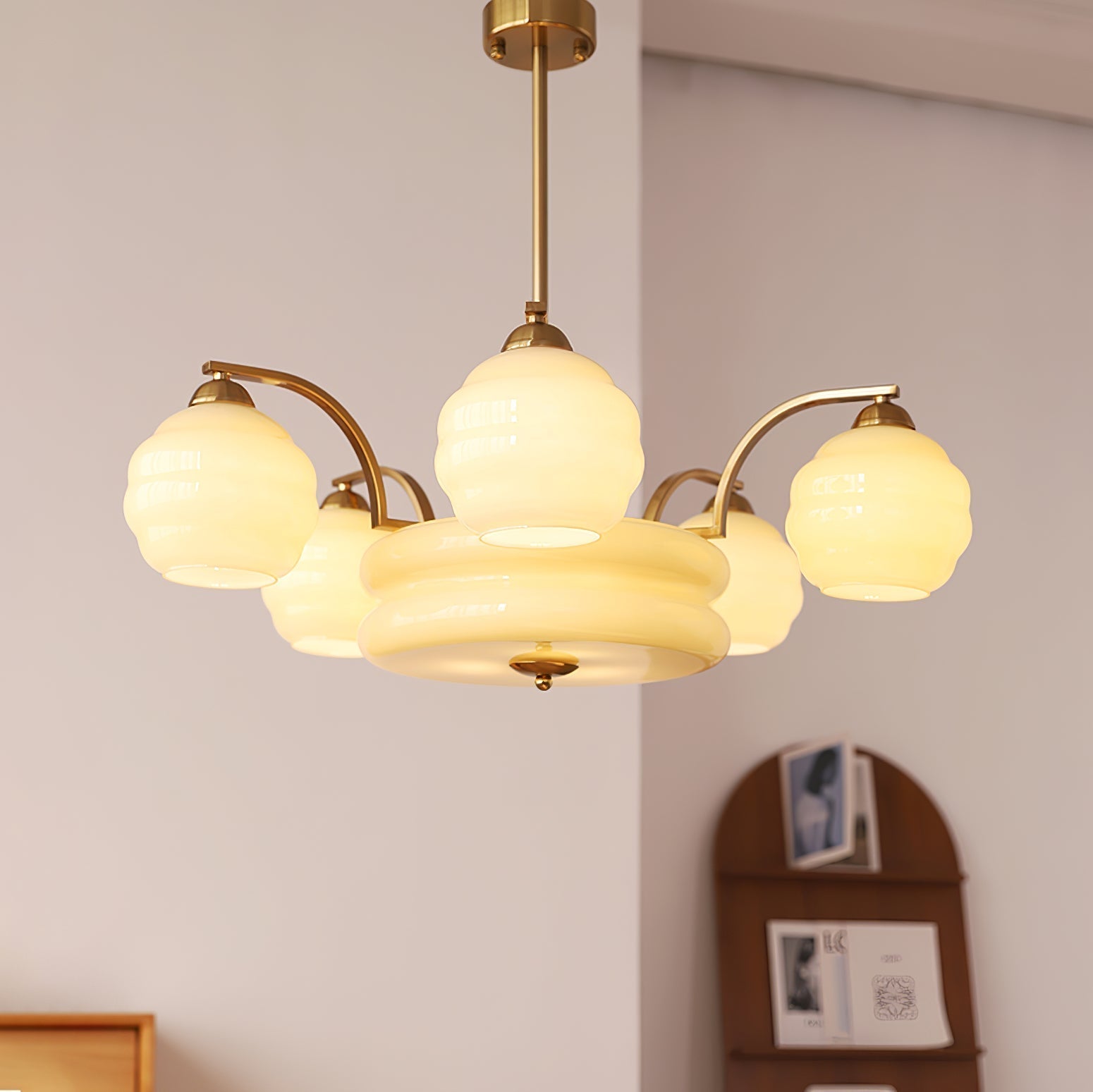 Grandeur Art Glass Metal Chandelier