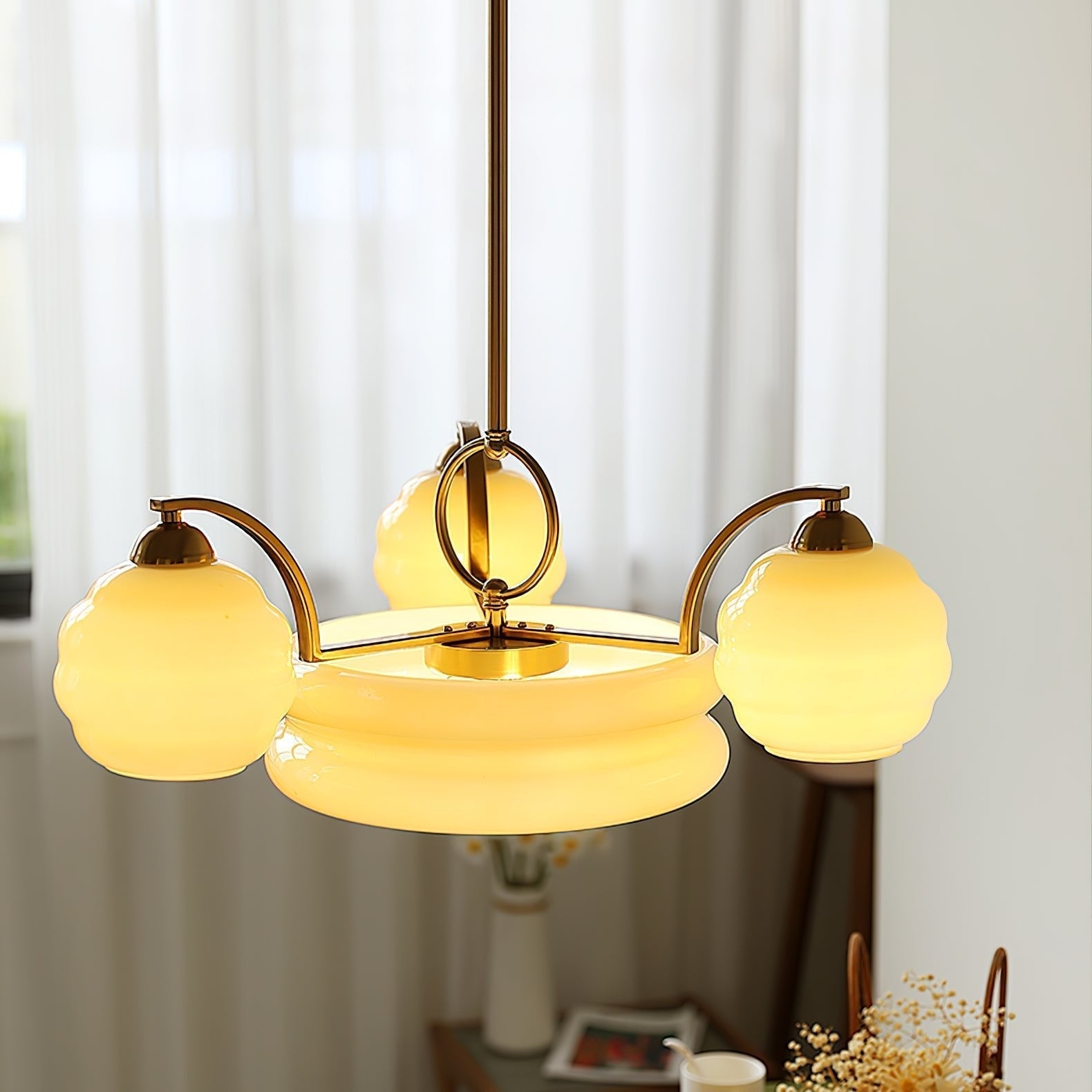 Grandeur Art Glass Metal Chandelier