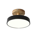 Luminous Charm minimalist ceiling light, black drum with a wooden canopy, product view
