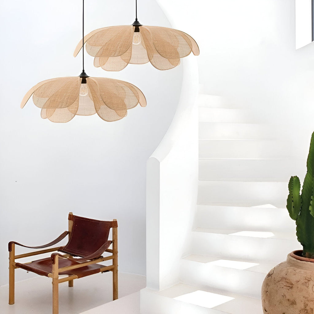 Bamboo Rattan Petal Rustic Wicker Pendant Light