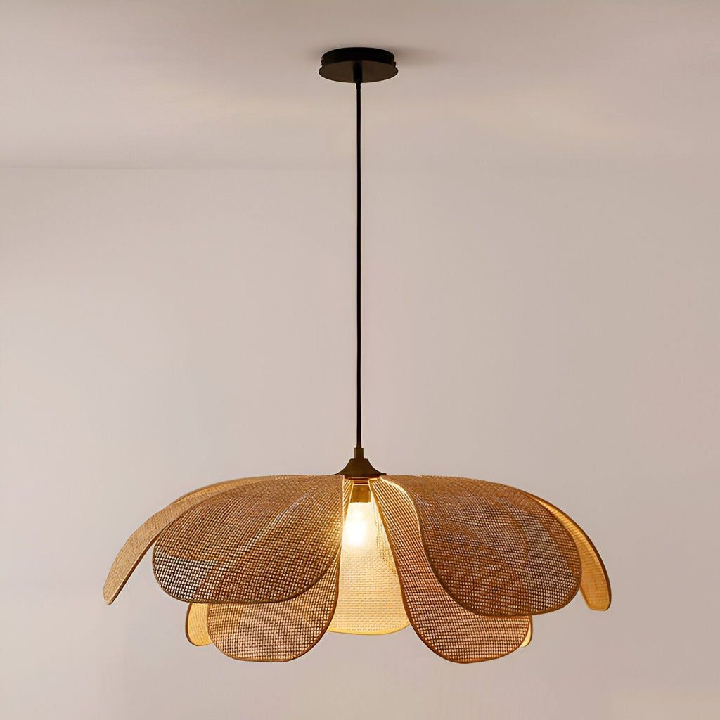 Bamboo Rattan Petal Rustic Wicker Pendant Light