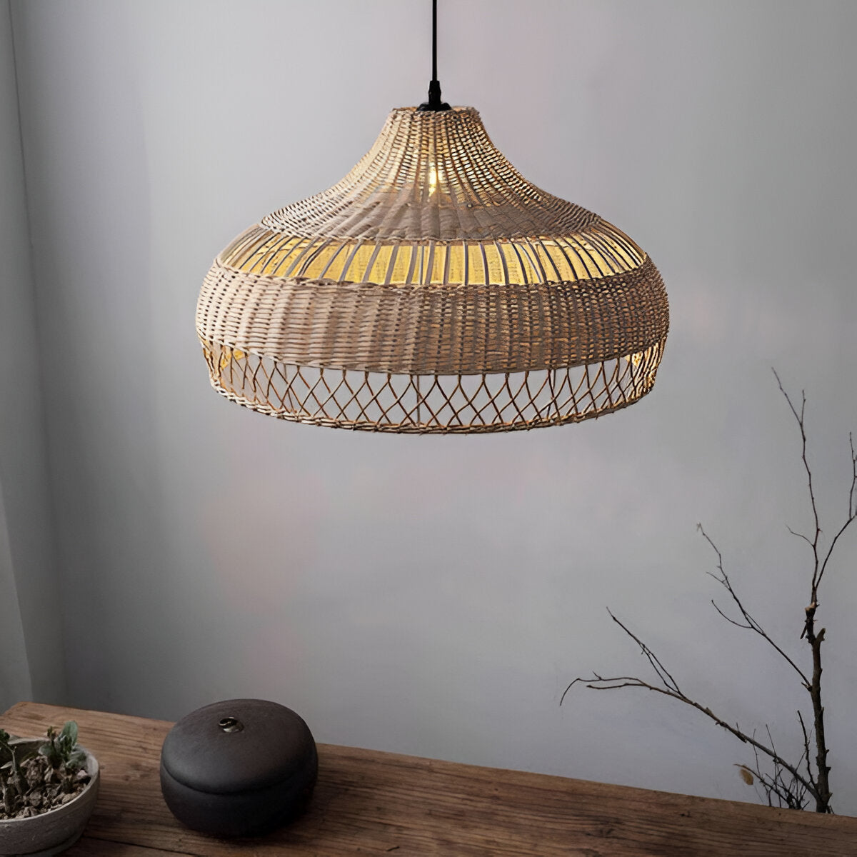 Boho Hand-Woven Rattan Pendant Light