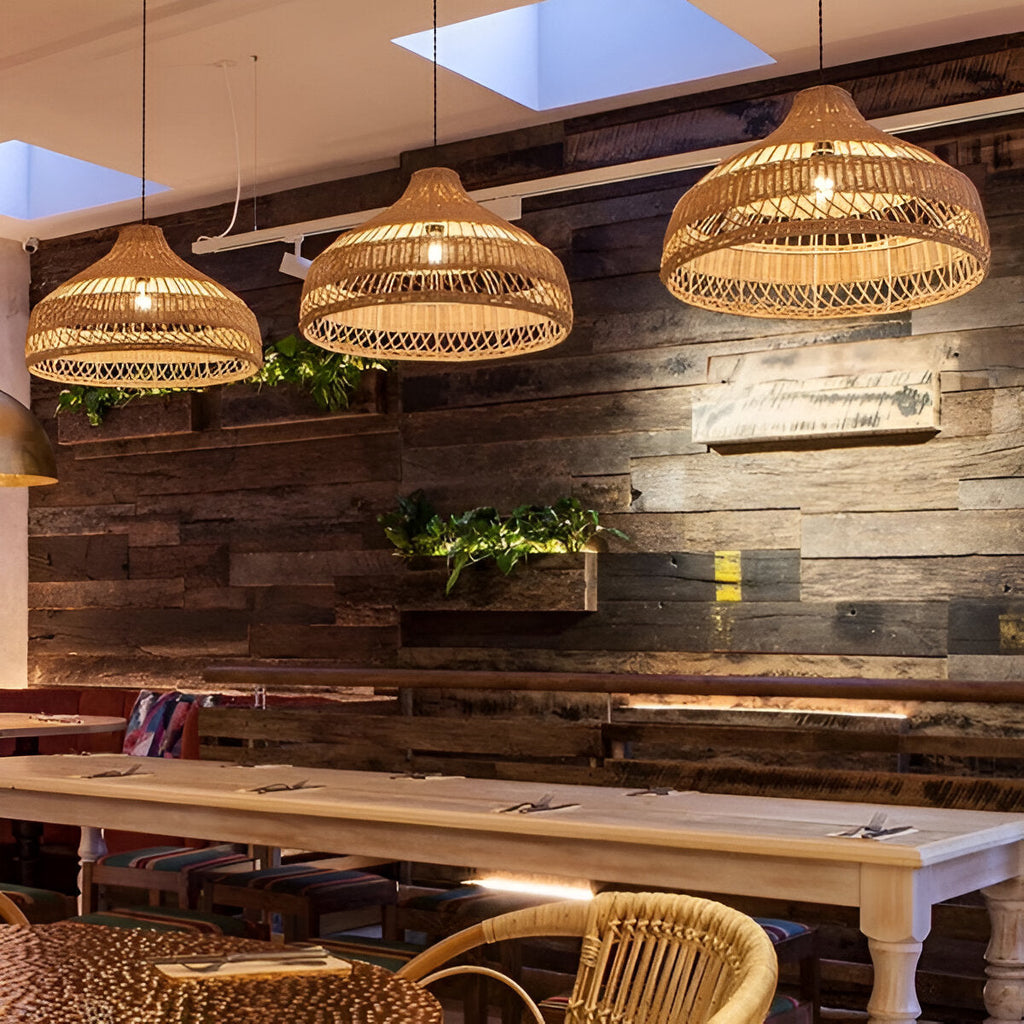 Boho Hand-Woven Rattan Pendant Light