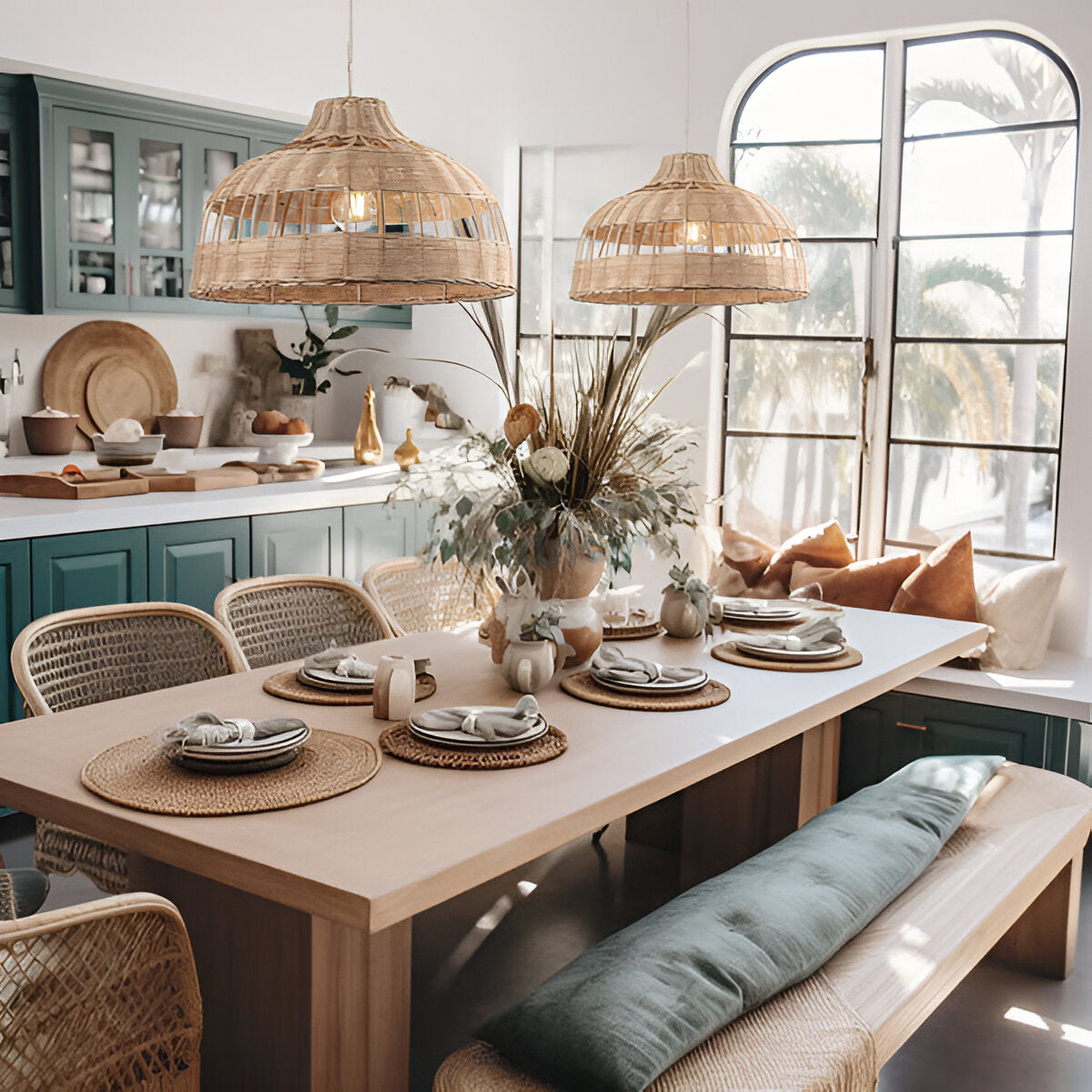 Boho Hand-Woven Rattan Pendant Light