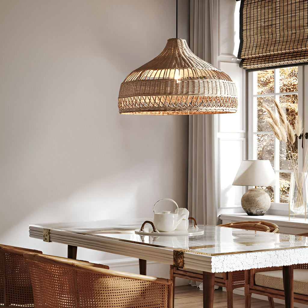 Boho Hand-Woven Rattan Pendant Light