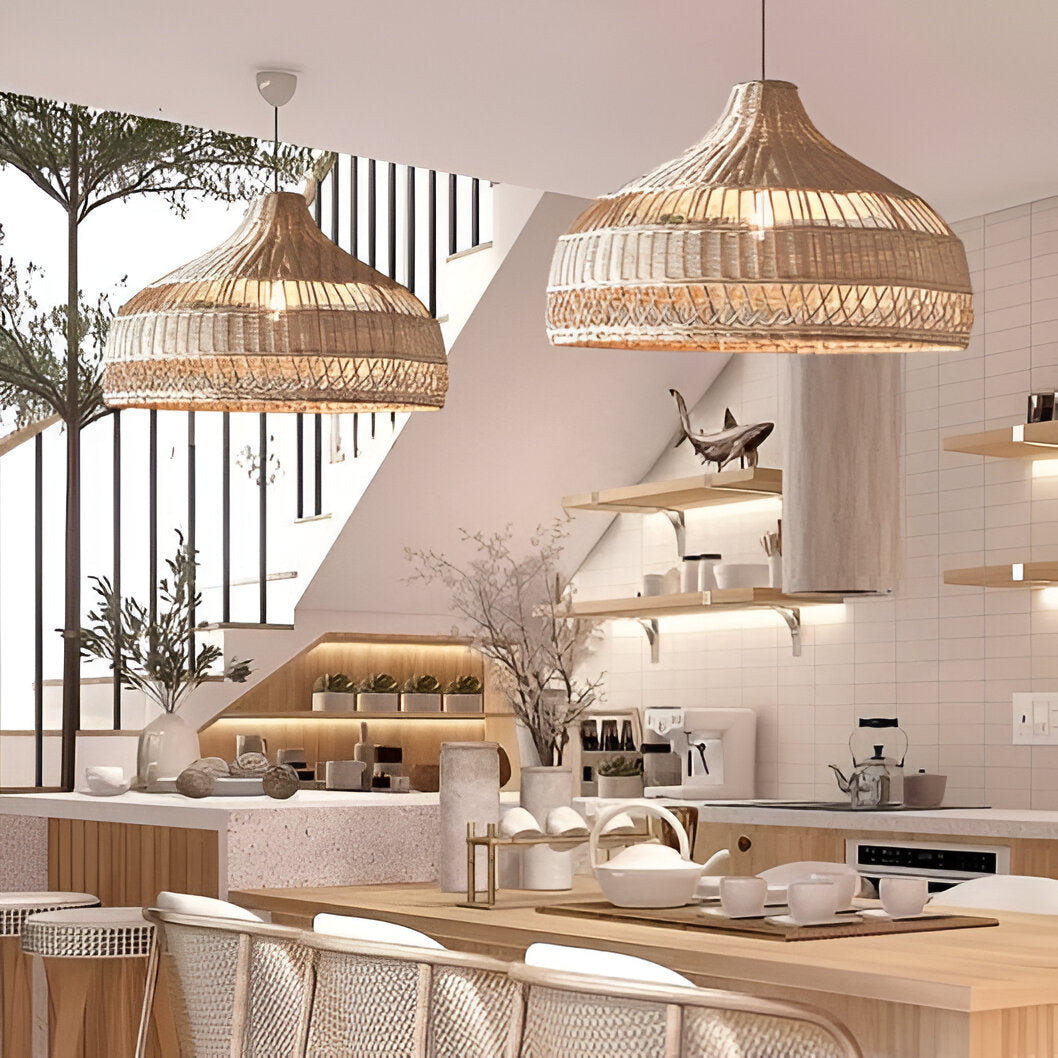 Boho Hand-Woven Rattan Pendant Light