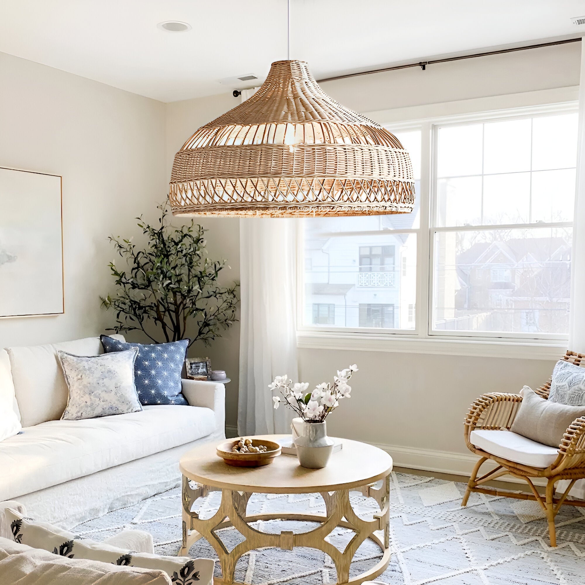 Boho Hand-Woven Rattan Pendant Light