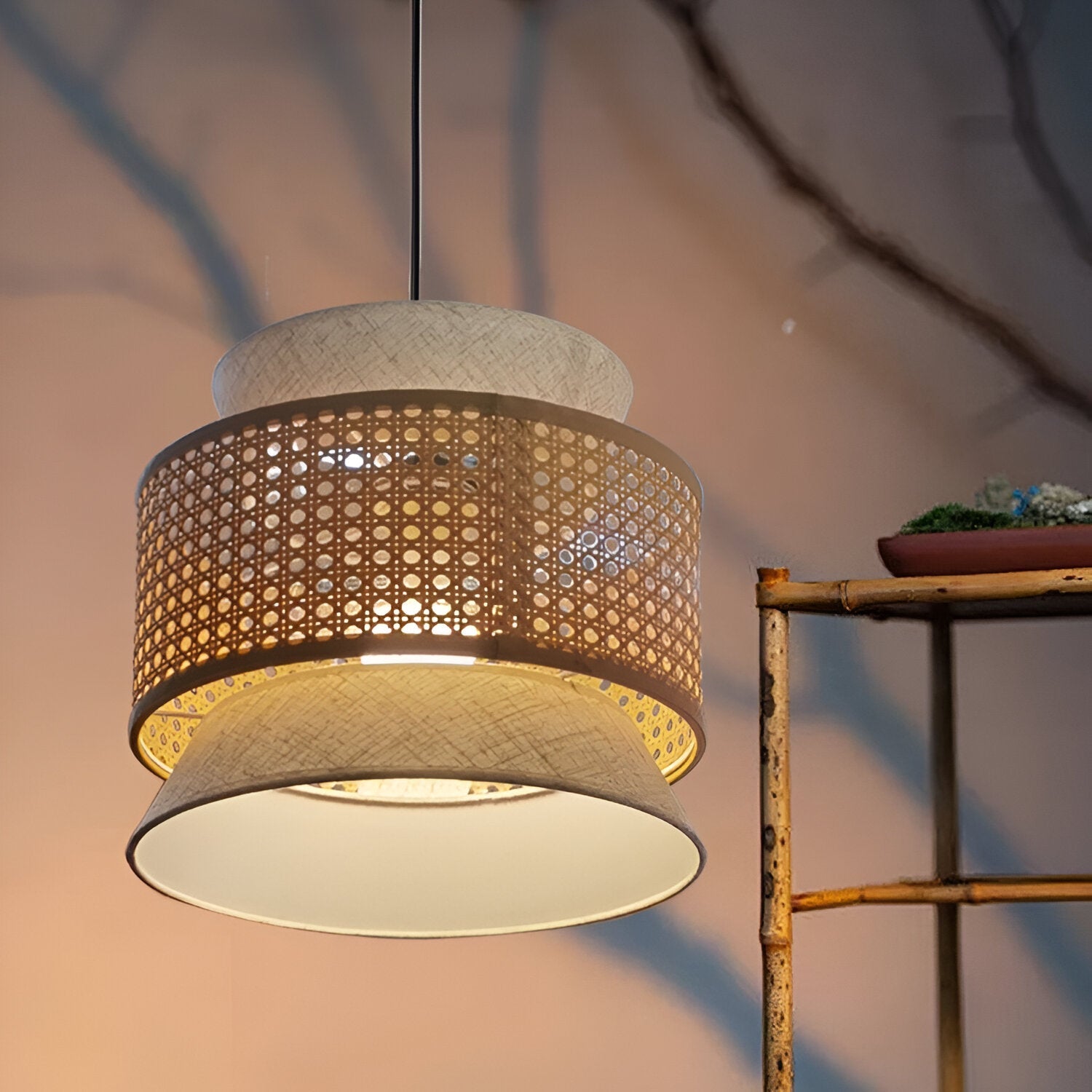 Boho Handwoven Bamboo Pendant Light