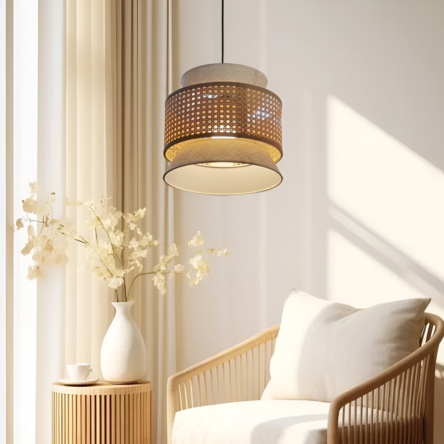 Boho Handwoven Bamboo Pendant Light