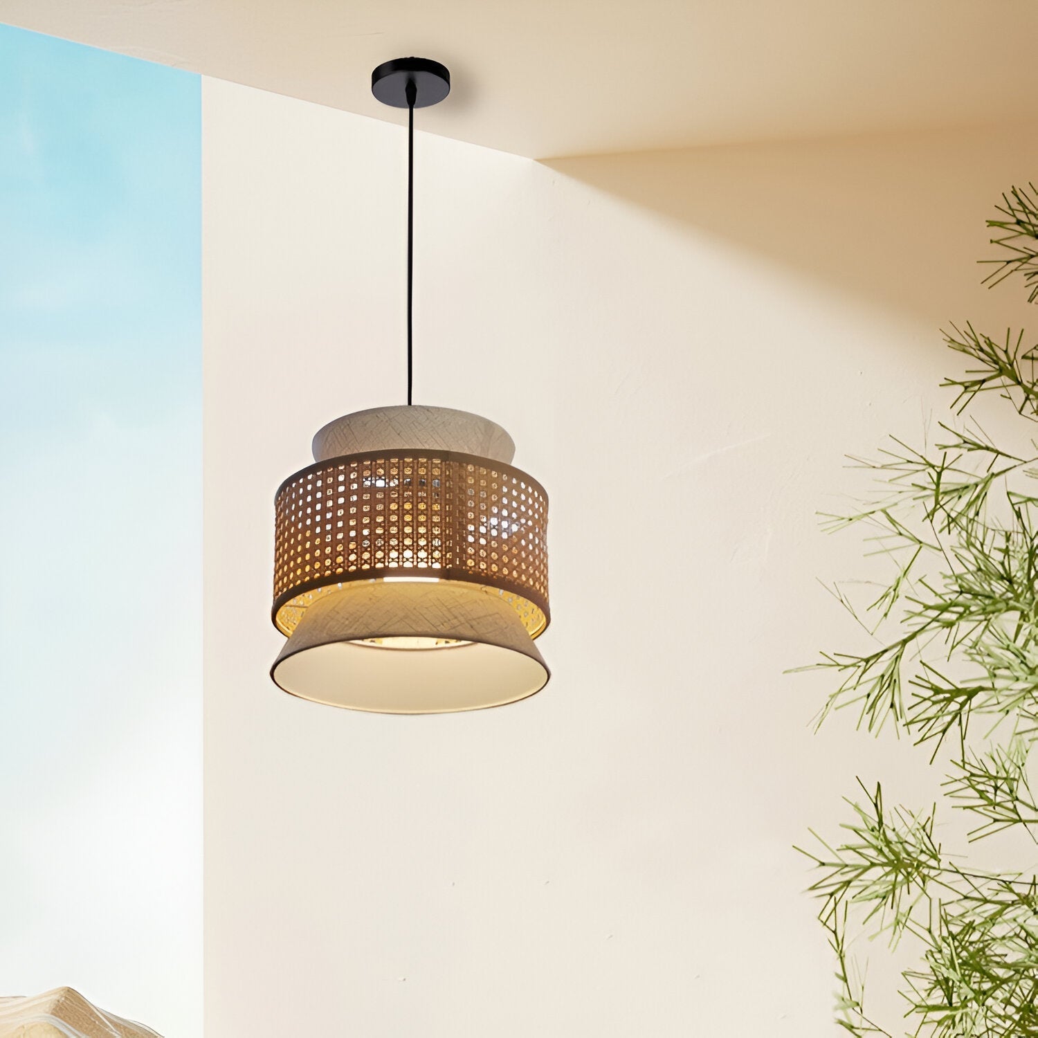Boho Handwoven Bamboo Pendant Light