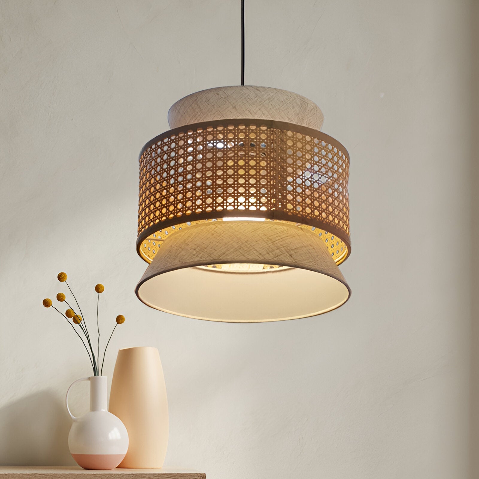Boho Handwoven Bamboo Pendant Light