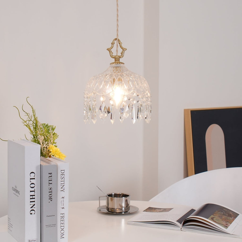 Celestial Glow Retro Brass Glass Pendant Light