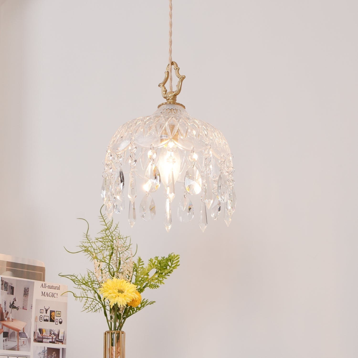 Celestial Glow Retro Brass Glass Pendant Light