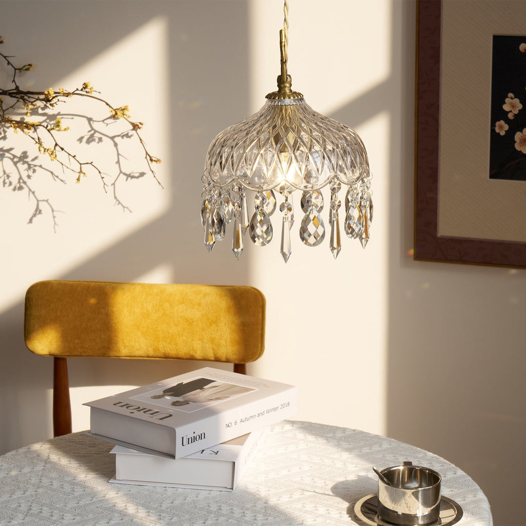 Celestial Glow Retro Brass Glass Pendant Light