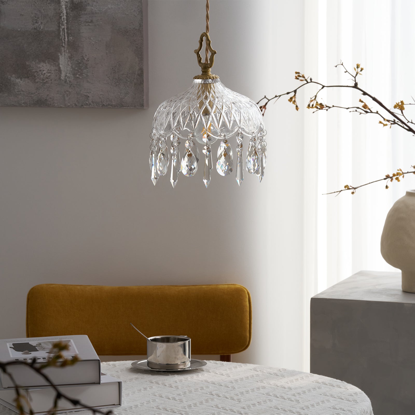 Celestial Glow Retro Brass Glass Pendant Light