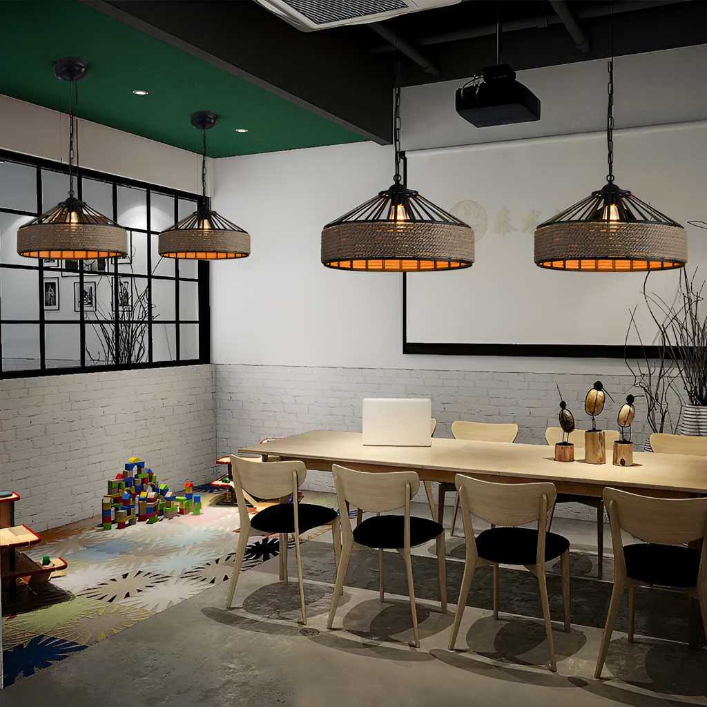Classic Hemp Rope Rustic Iron Pendant Light