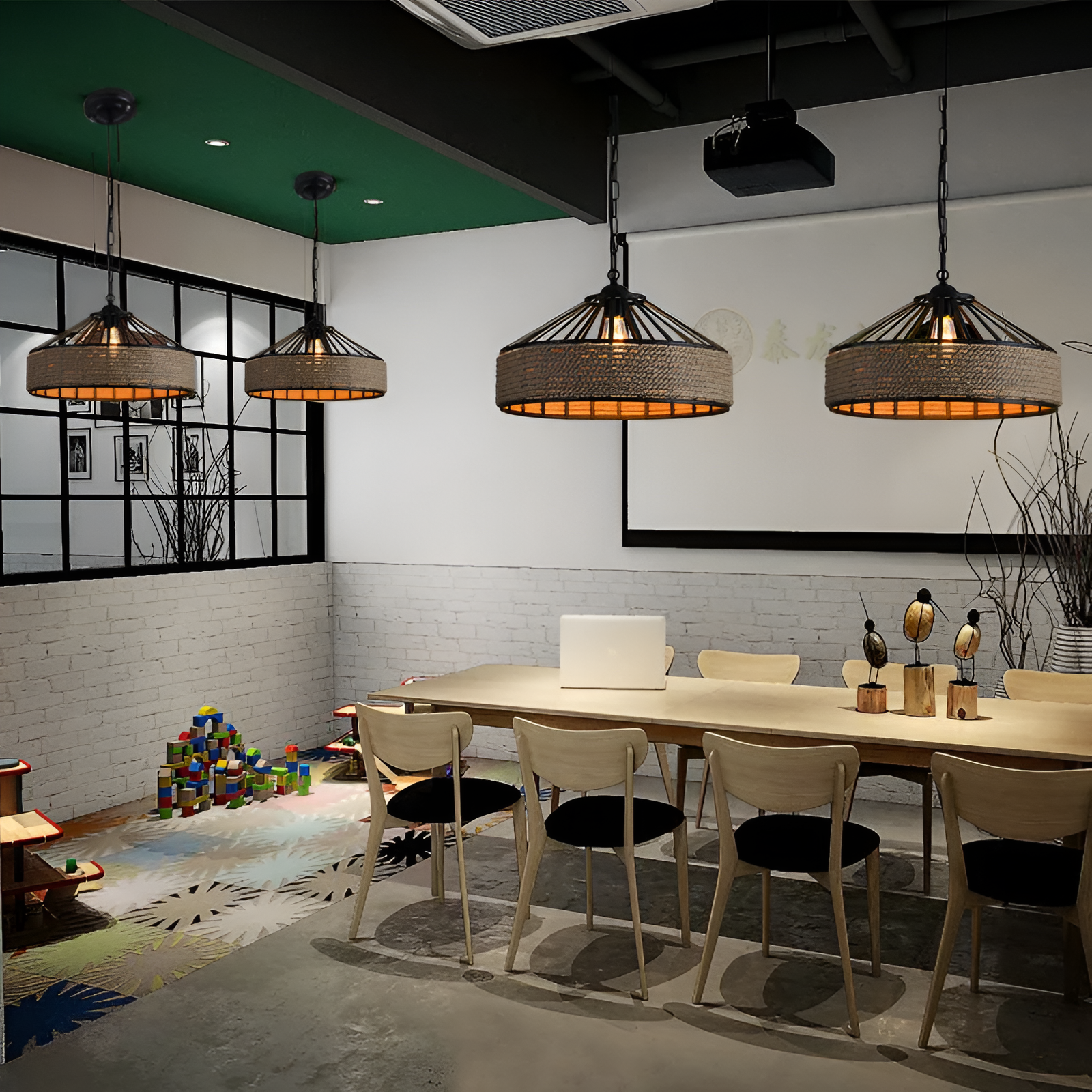Classic Hemp Rope Rustic Iron Pendant Light