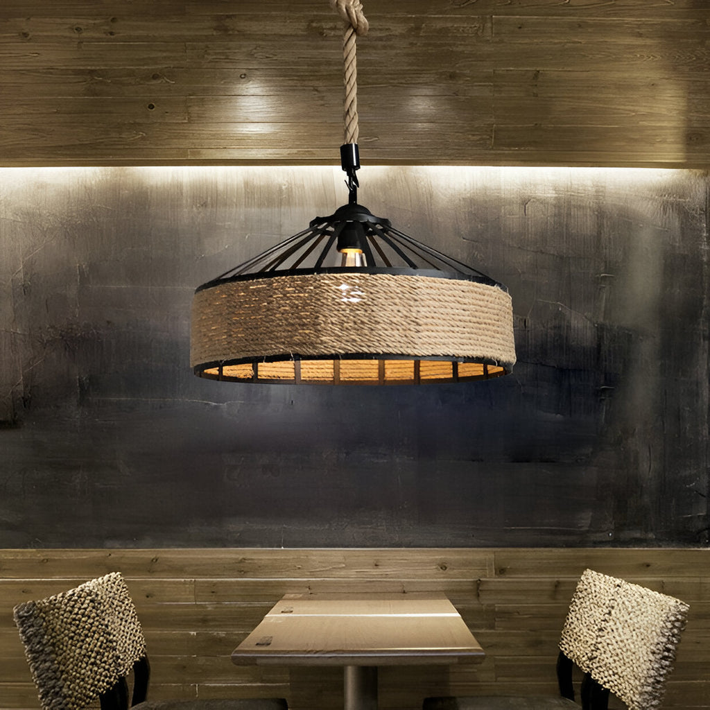 Classic Hemp Rope Rustic Iron Pendant Light