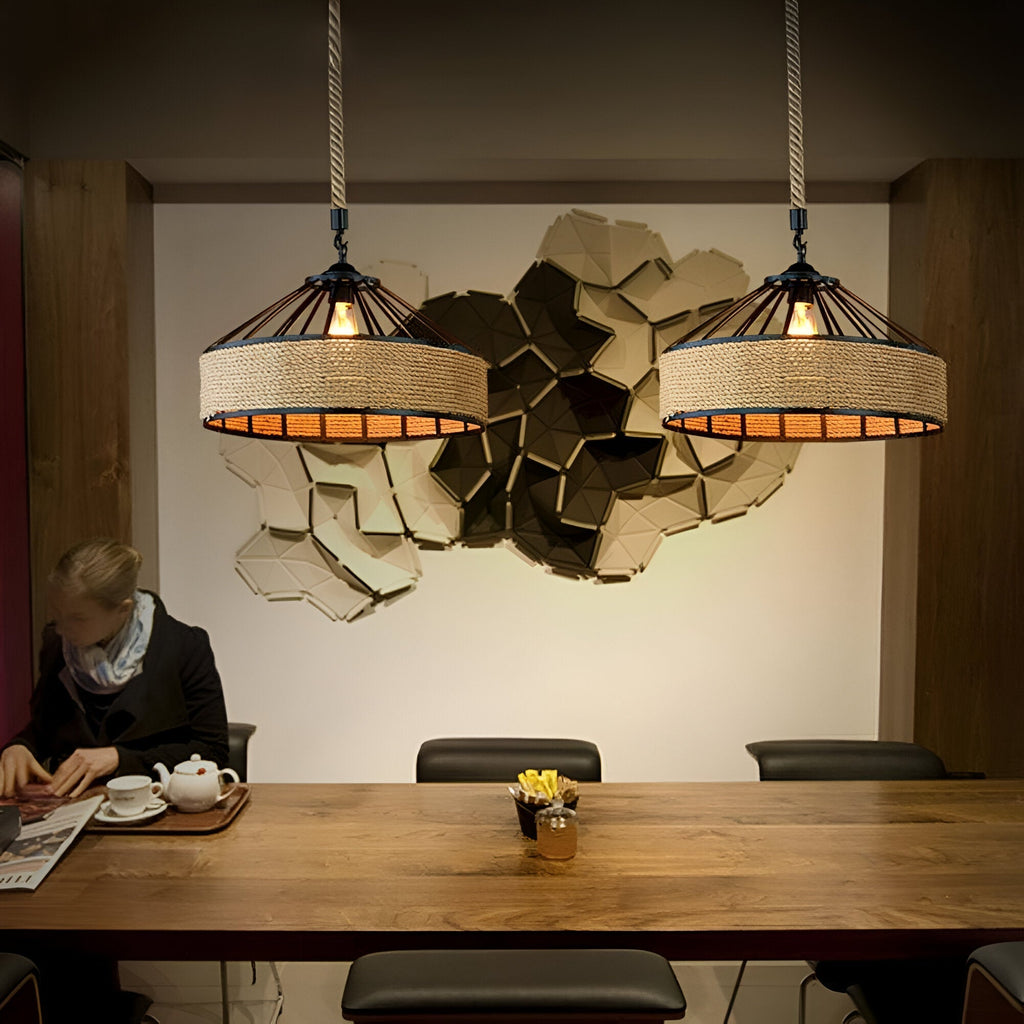 Classic Hemp Rope Rustic Iron Pendant Light