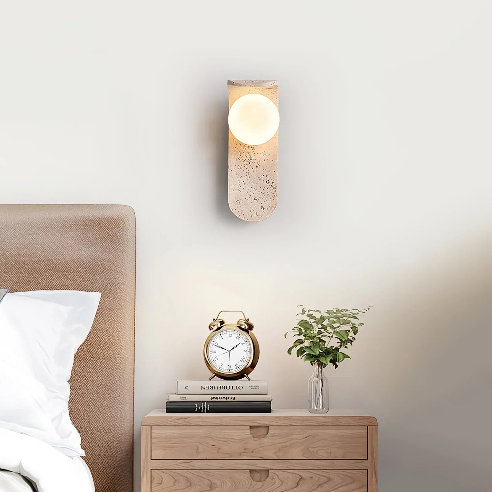 Curve Solstice Minimalist Travertine Wall Light