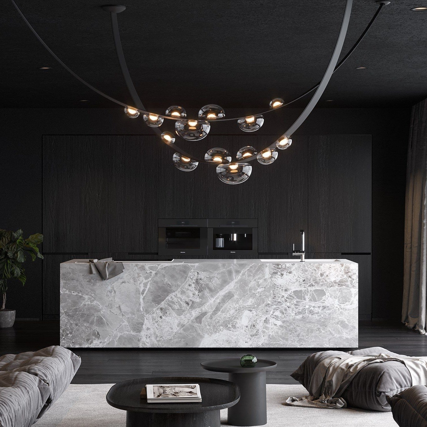 Dew Drops Nordics Glass Leather Linear Chandelier