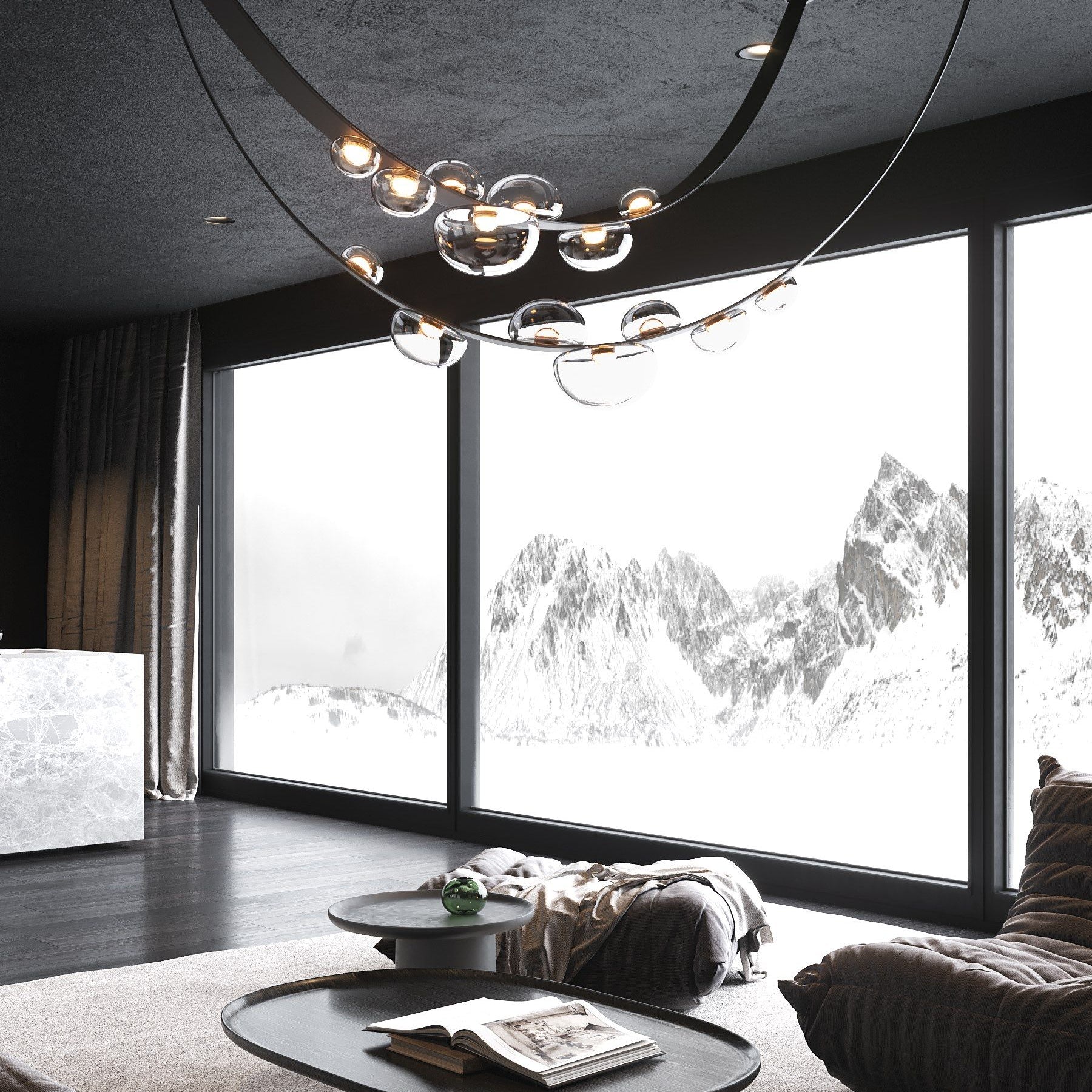 Dew Drops Nordics Glass Leather Linear Chandelier