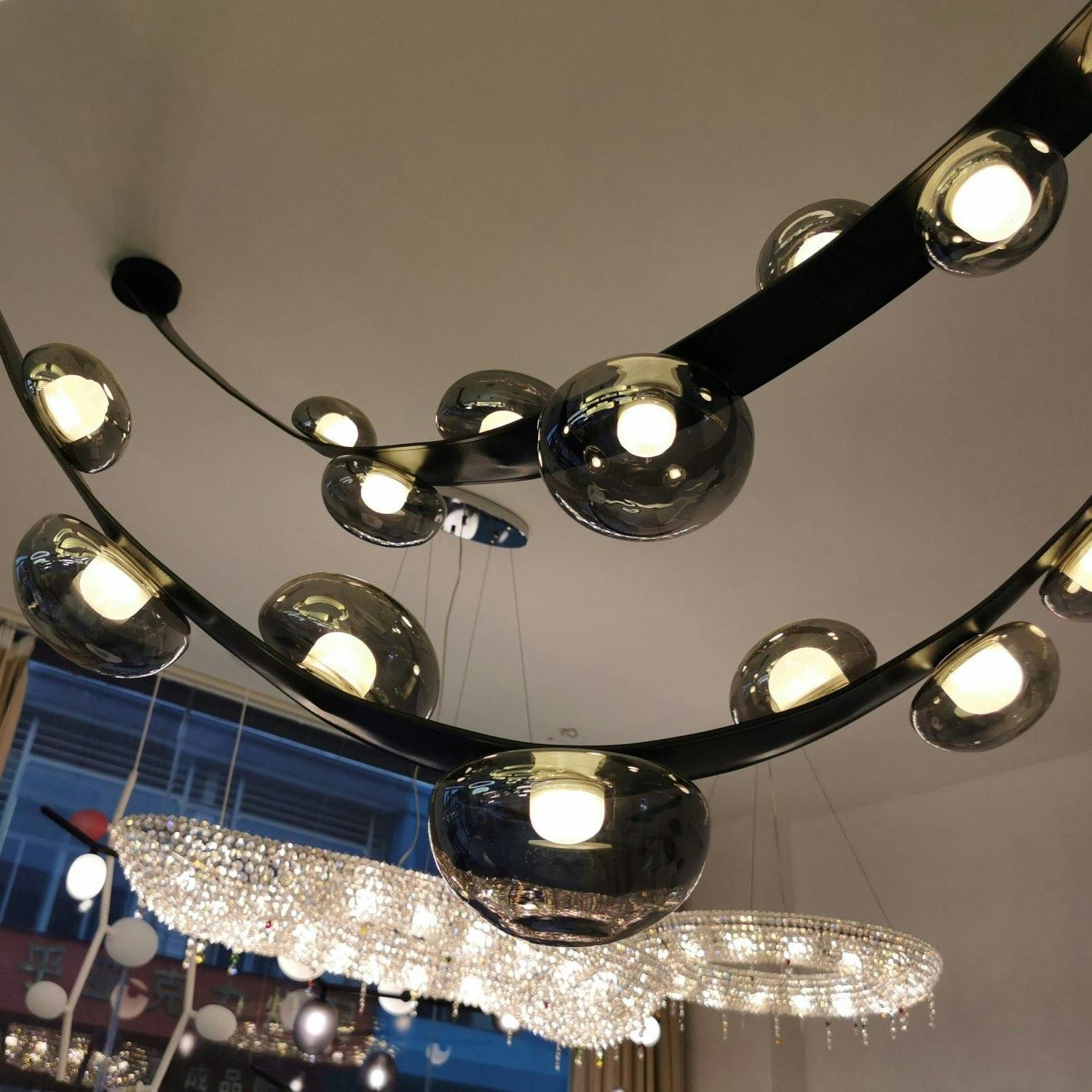 Dew Drops Nordics Glass Leather Linear Chandelier