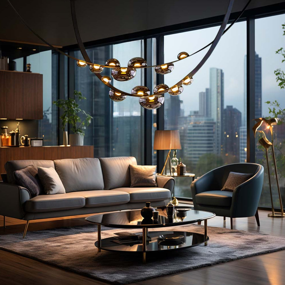 Dew Drops Nordics Glass Leather Linear Chandelier