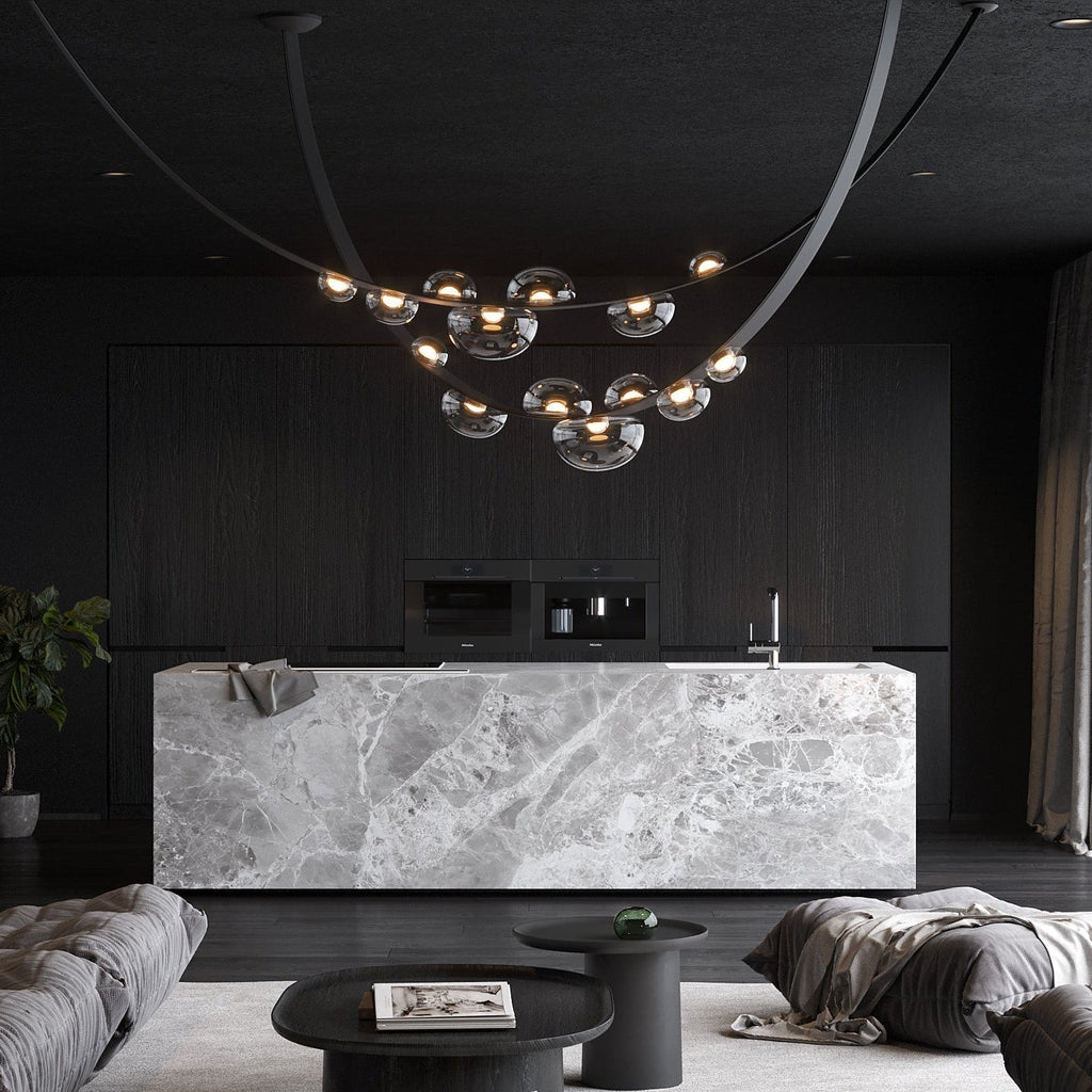 Dew Drops Nordics Glass Leather Linear Chandelier