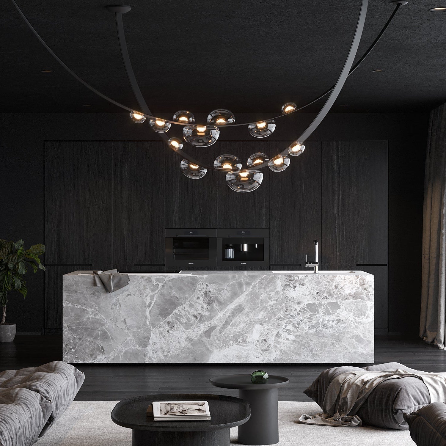 Dew Drops Nordics Glass Leather Linear Chandelier