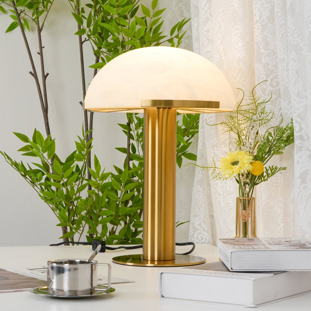 Luminous Veil Alabaster Bronze Table Lamp