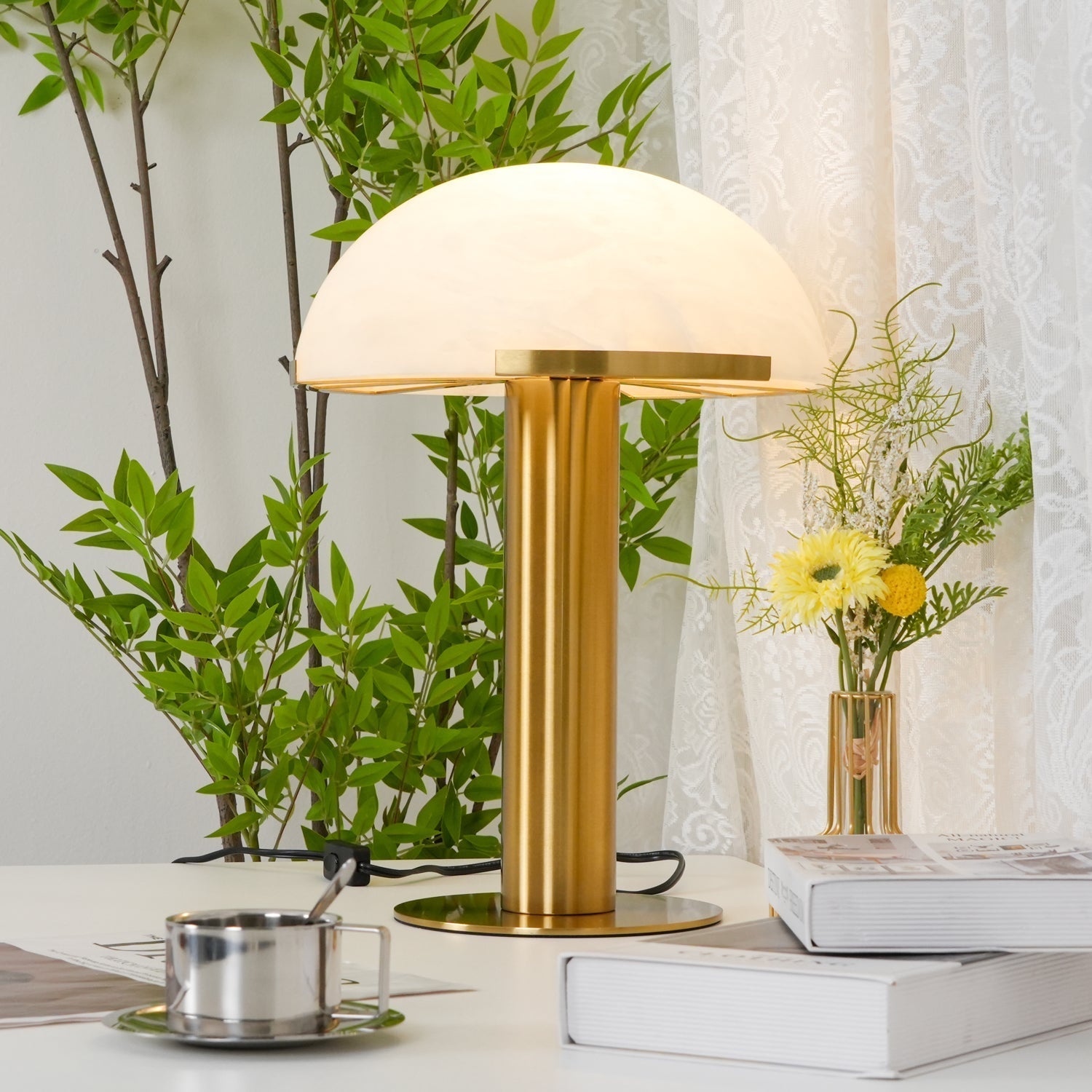 Luminous Veil Alabaster Bronze Table Lamp
