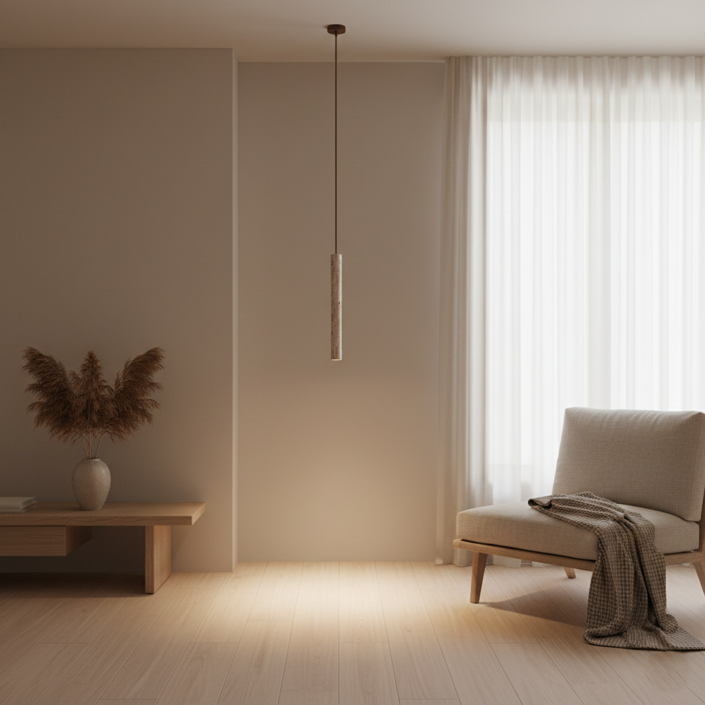 Marbled Travertine Cylinder Modern Pendant Light