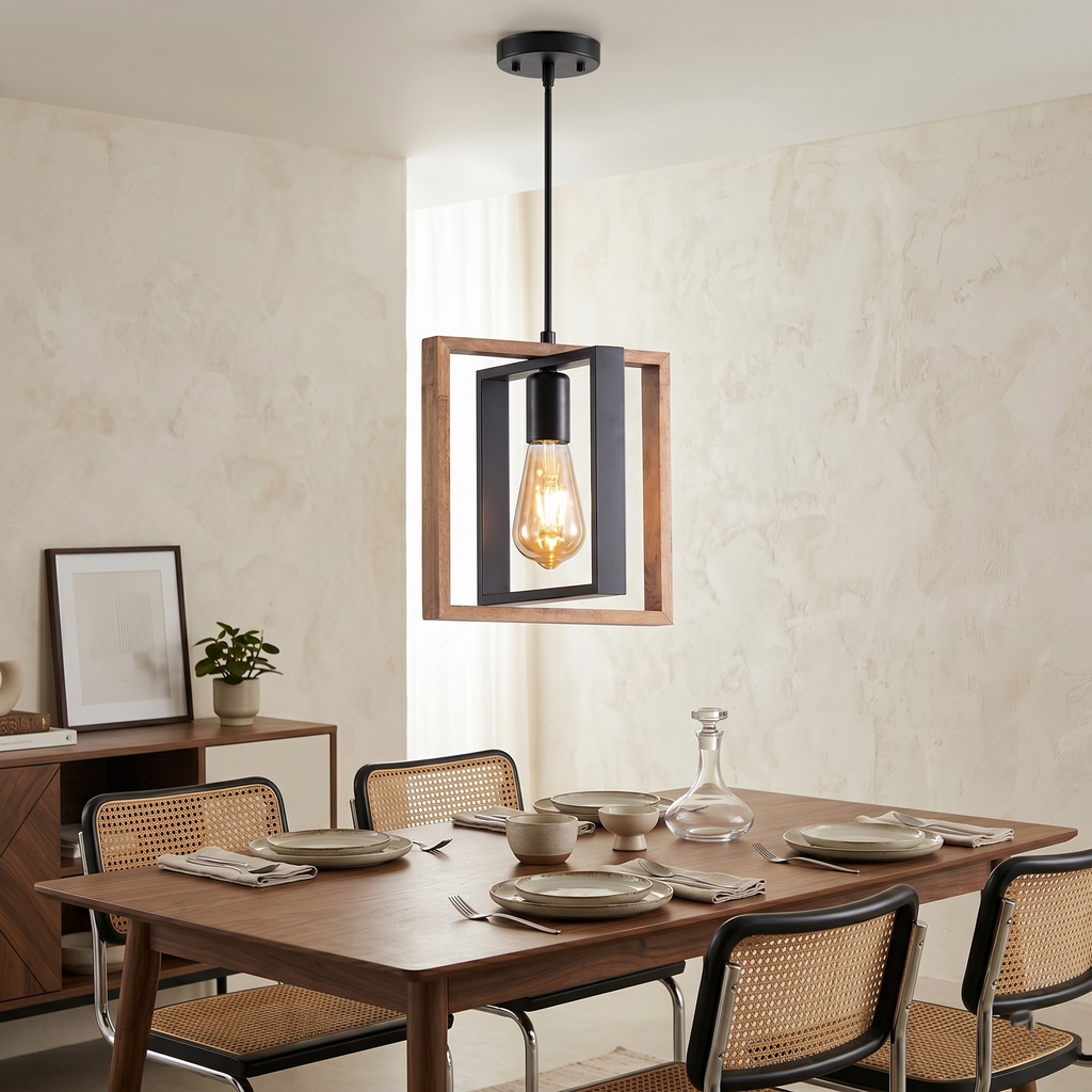 Rowan Wood and Metal Rustic Pendant Light