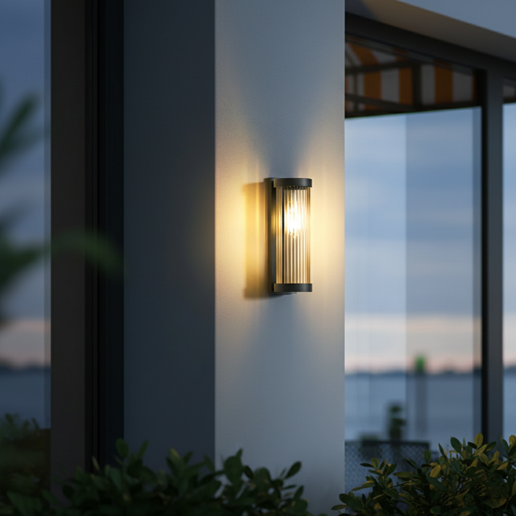 Modern Cylindrical Metal & Glass Outdoor Solar IP65 Waterproof Outdoor Light