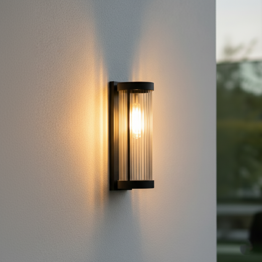 Modern Cylindrical Metal & Glass Outdoor Solar IP65 Waterproof Outdoor Light