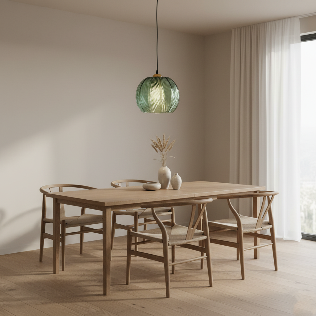 Nordic Green Leaf Pattern Glass Pendant Light