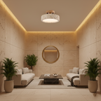 Round Yellow Travertine Ceiling Light Fixture