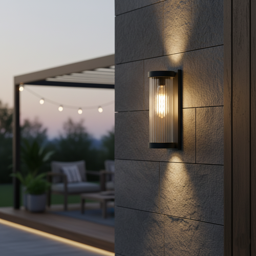 Modern Cylindrical Metal & Glass Outdoor Solar IP65 Waterproof Outdoor Light