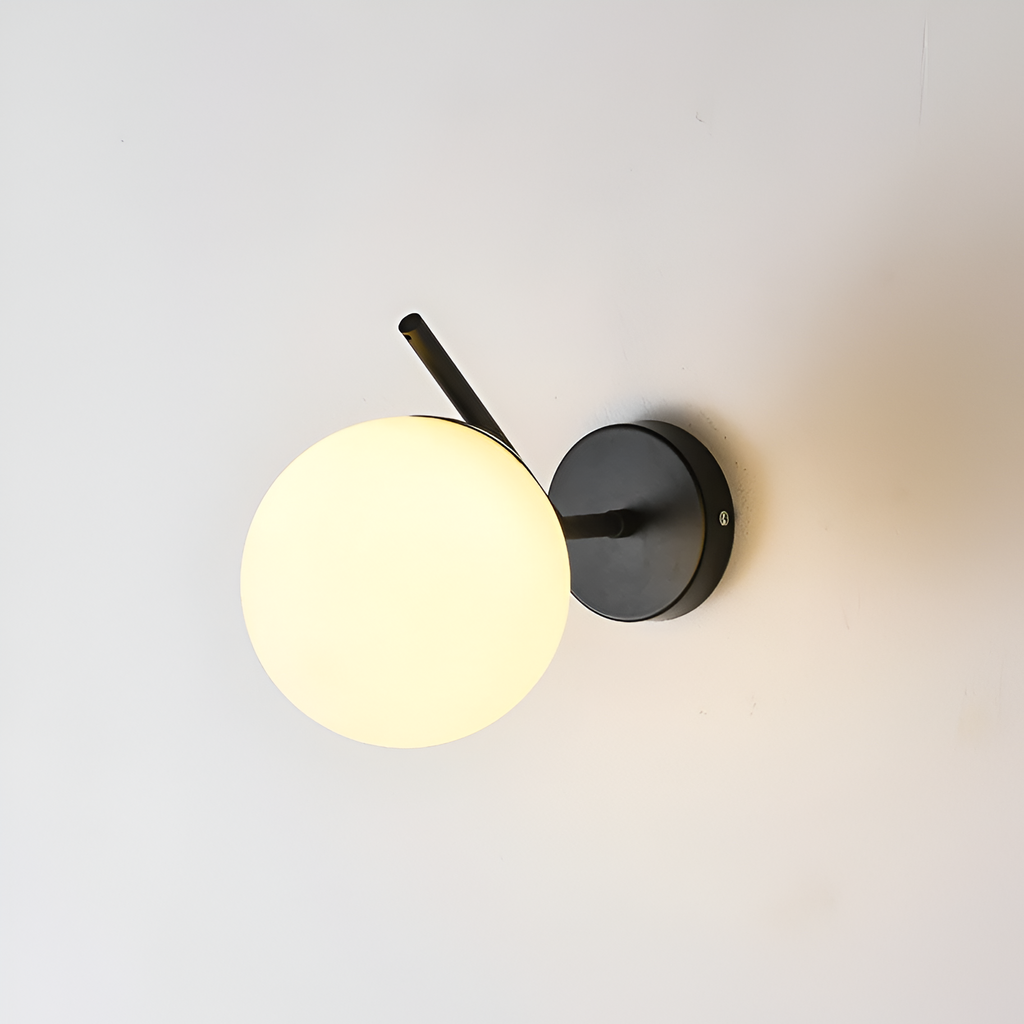 Gold Brass Finished White Glass Ball Shade Wall Light